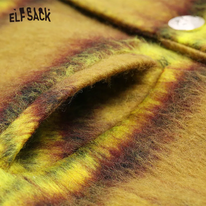 Женское прямое шерстяное пальто ELFSACK повседневное теплое двубортное в клетку с