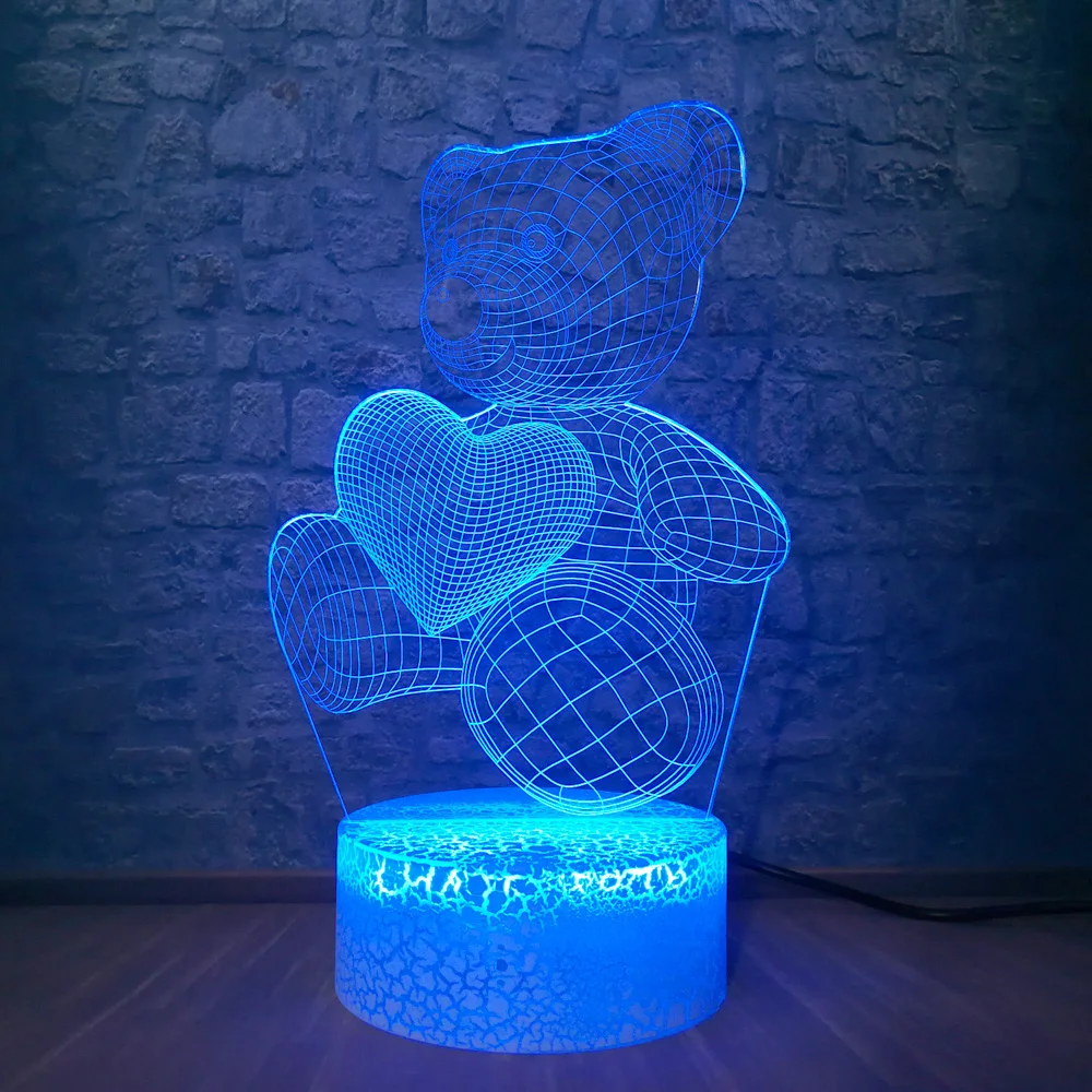 Милые подарки для девочек 3D лампа медведь 7 Красочный меняющийся ночник с Рождеством мультяшный светильник декор для атмосфера спальни свет