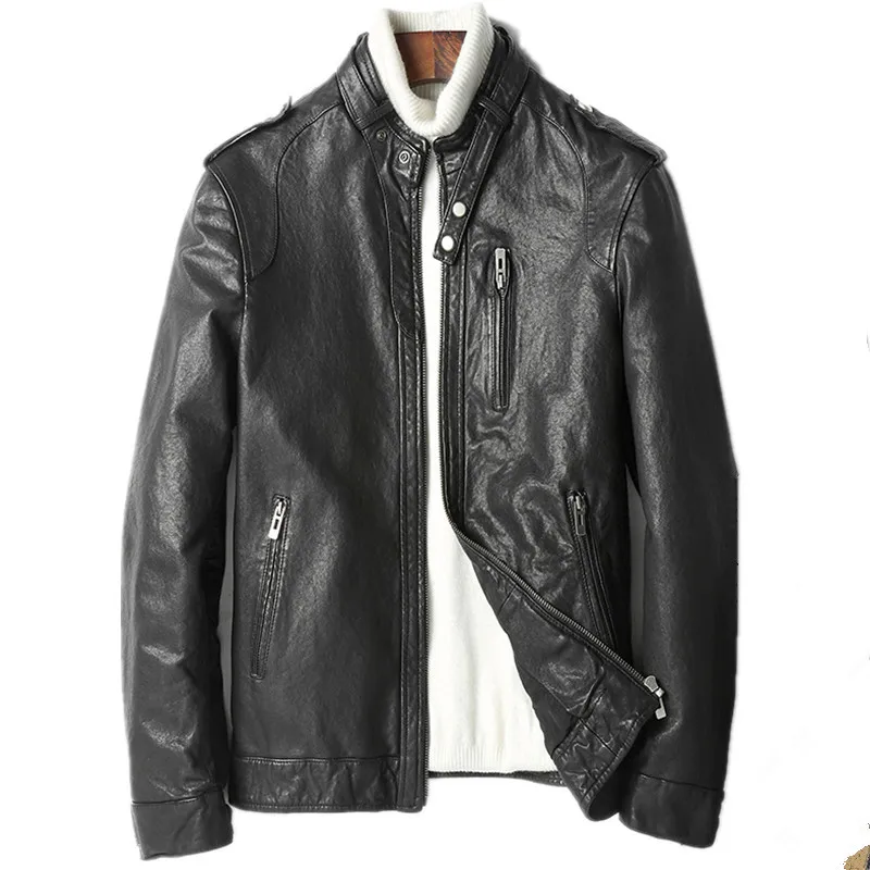 Куртка мужская из натуральной овчины мотоциклетная верхняя одежда пальто