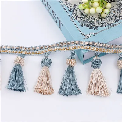Light blue QGVLish, 12 м/лот занавески с блестками, кисточками, бахромой, кружевной отделкой, сделай сам, для шитья дивана, ткани, аксессуары для занавесок, кружевные ленты, ремни - Цвет: Light blue