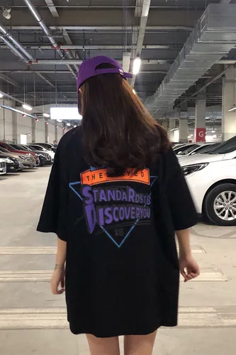 

Korean Chic Graphic Printed Old School Style Oversized All Match Women Tee Tops Girl T-shirts