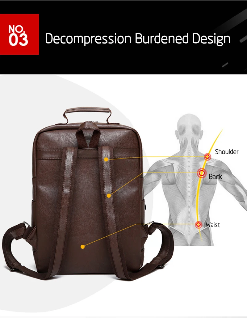 Модный мужской рюкзак из искусственной кожи, водонепроницаемый мужской рюкзак для путешествий, деловой рюкзак для ноутбука, сумка из искусственной кожи, 14 дюймов, Mochila