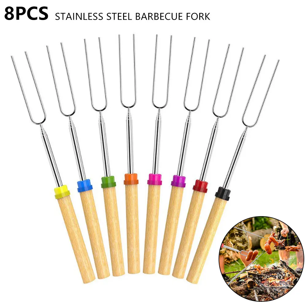 

8pcs Stainless Steel U-Shaped Barbecue Fork Reusable BBQ Outdoors Camping Picnic Grill Skewers Kitchen Accessories Tools