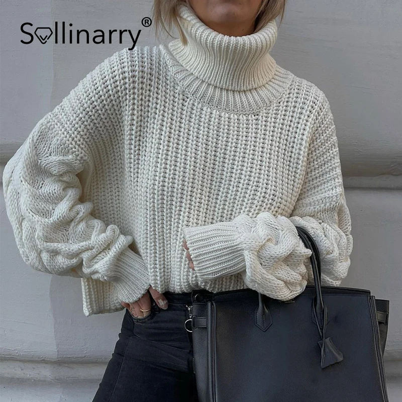

Sollinary Autumn winter turtleneck knitted sweater women Fashion female solid pullovers new Casual long sleeve loose jumper