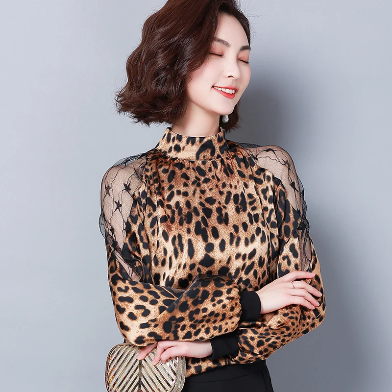 Женская блузка с длинным рукавом Сексуальная кружевная шифоновая открытыми