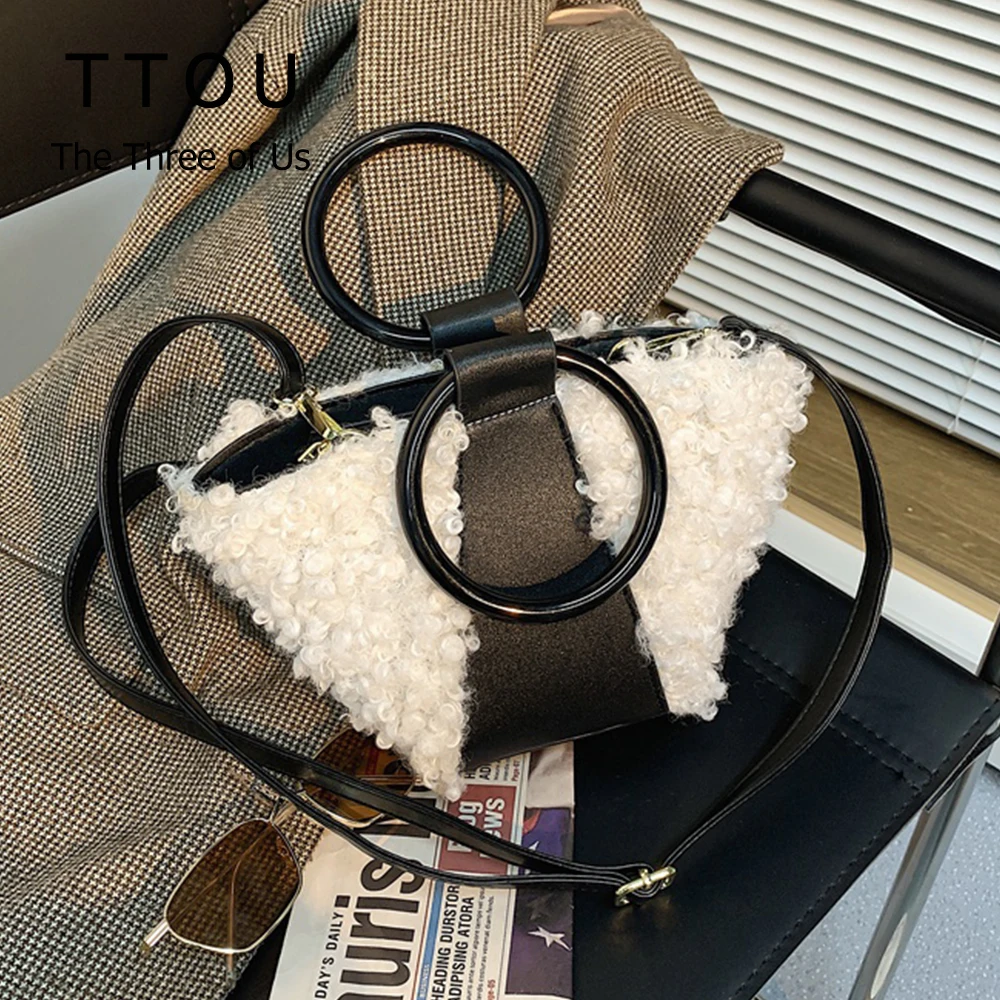 

Casual Plush Bags for Women 2020 Winter Faux Fur Crossbody Female Elegant Handbag Ladies Pu Leather Fur Shoulder Bags