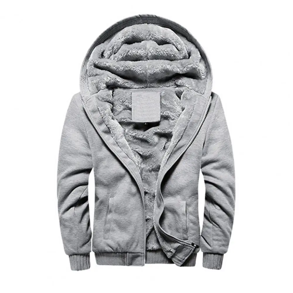 Зимнее Мужское пальто с капюшоном, однотонная теплая Повседневная Толстовка из искусственного меха, мужская куртка для улицы