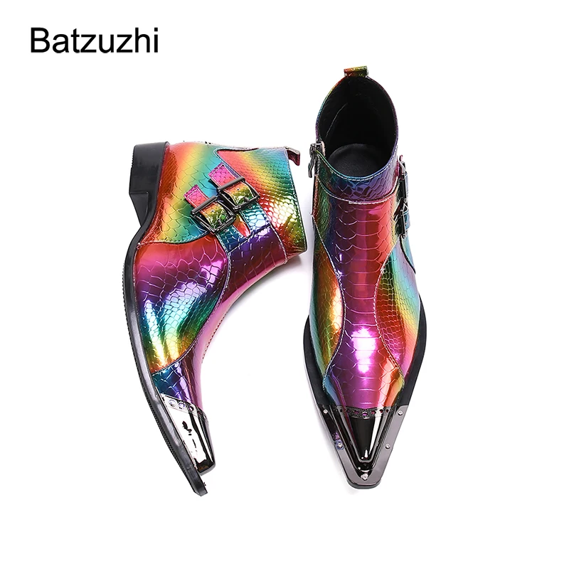 Batzuzhi новый дизайн мужские ботинки кожаные ботильоны с острым металлическим