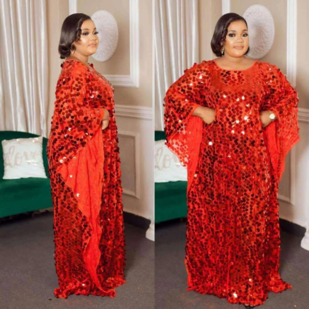 

Multicolor African Dresses for Women Dashiki Sequins Loose 2 Pieces Set Dress Batwing Sleeve Bazin Robe Dubai Femme Robe