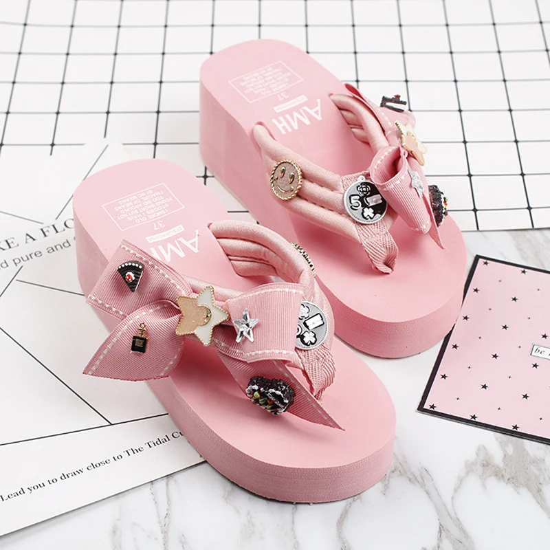 Fashion New Beach Slides Sandals Women 2021 Wedges Butterfly-Knot Ladies Slippers Platform Sandals Women's Summer Flip Flops