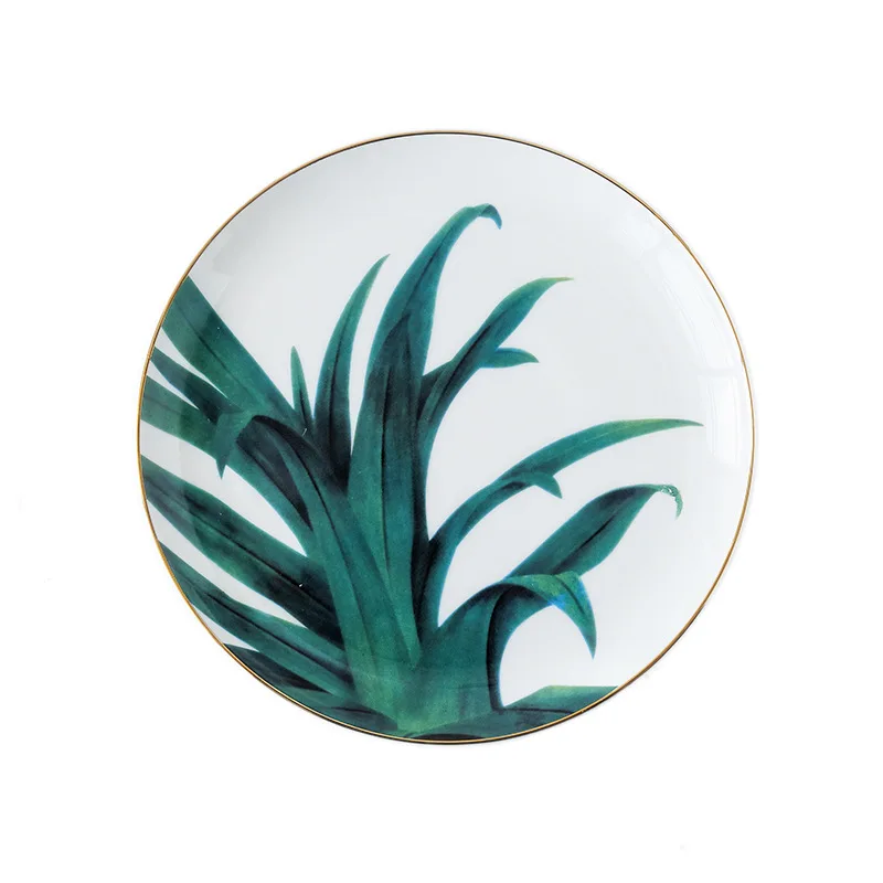 LEKOCH Gratitude and feedback creative green plant ceramic plate northern Europe bone china disk dessert breakfast | Дом и сад