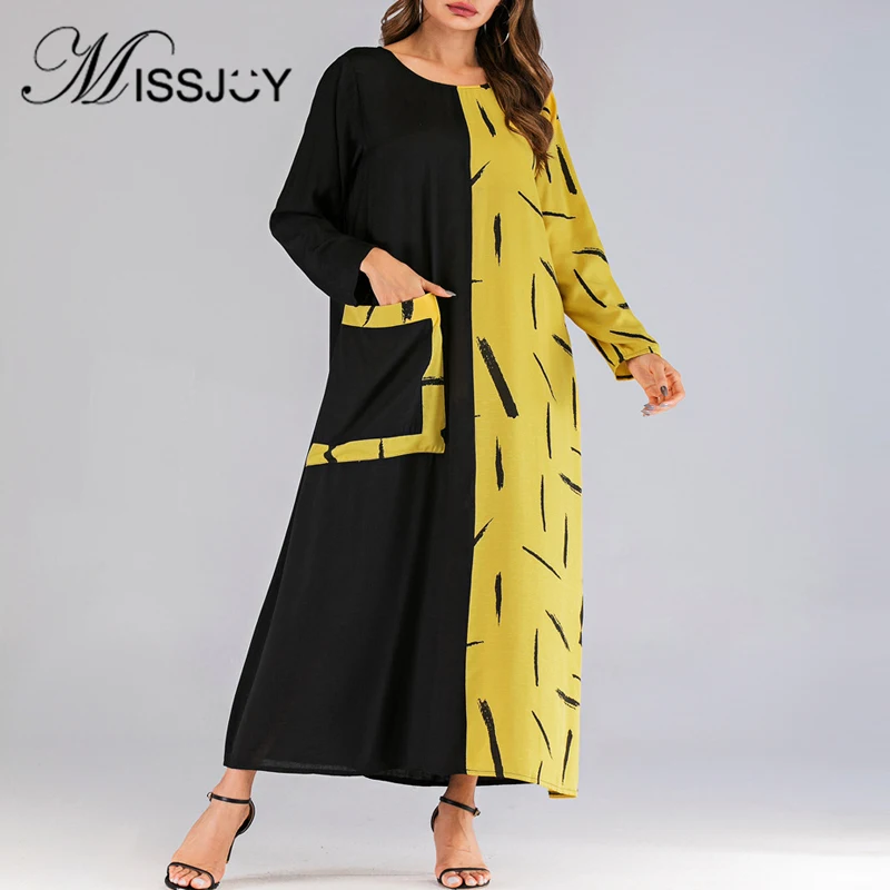 Женское платье с длинным рукавом круглым вырезом и карманами|Мусульманская