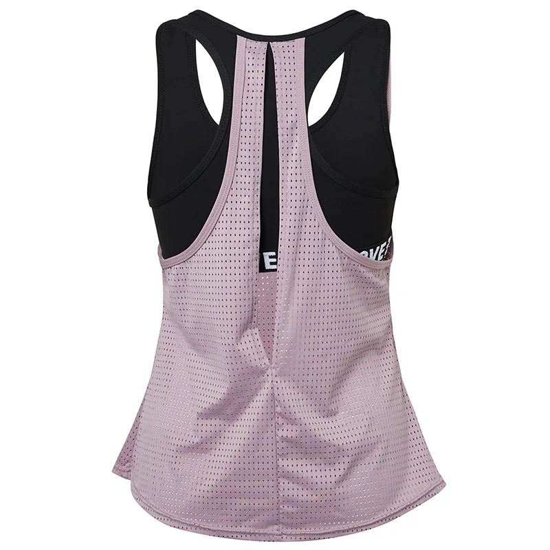 

Sports fitness clothes quick-drying breathable hollow fake 2 vests running sportswear solid color bra T-shirt