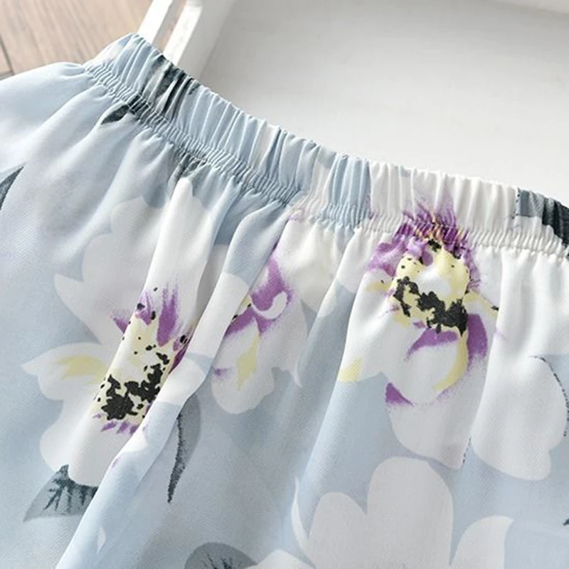 

Height 80-130cm Summer Girls' Chiffon Flower Printed Mosquito-Resistant Pants Thin-Style Baby Wearing Elastic Waist