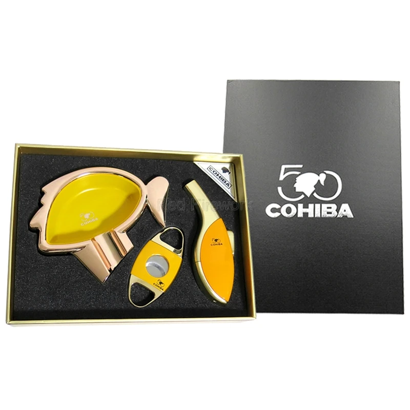 COHIBA сигарный костюм с пепельницей и сигары резак и сигары для сигарет; защита от ветра зажигалка, портативный путешествия сигарный набор высокого качества