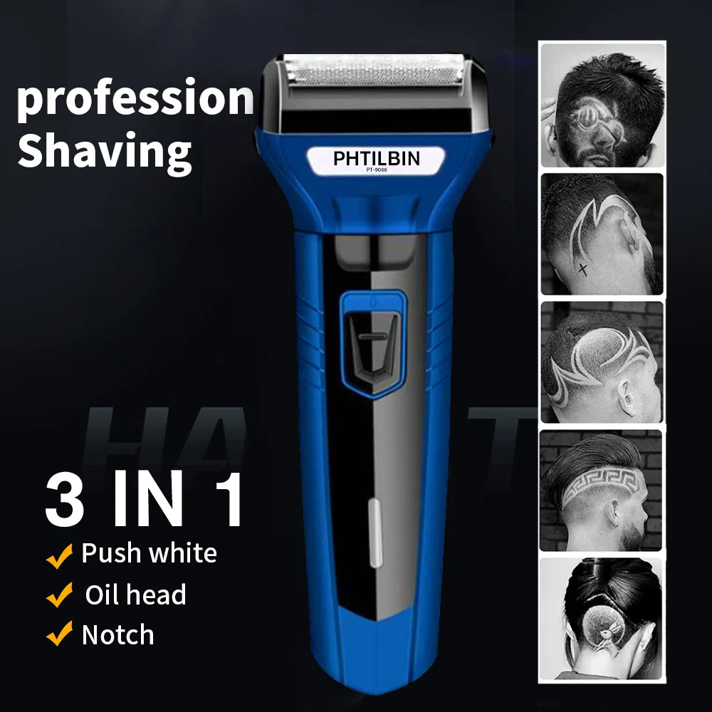 

3 in 1 Men's Electric Shaver USB Rechargeable Painless Hair Removal Device Blue Color Multi Functional Hair Cutting Machine
