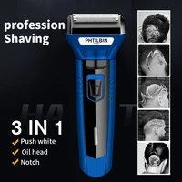 3 in 1 mens electric shaver usb rechargeable painless hair removal device blue color multi functional hair cutting machine