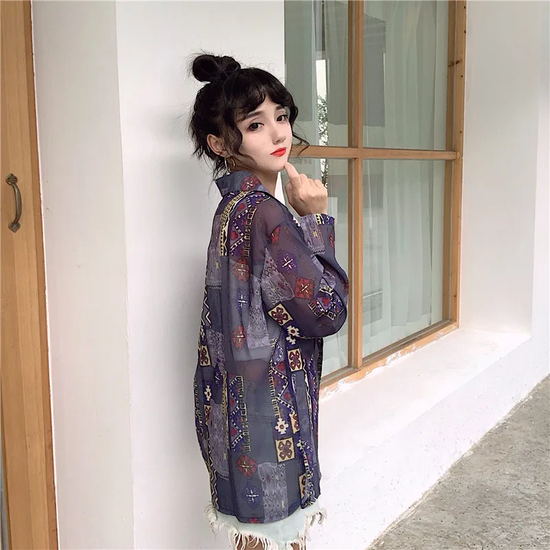 

Summer Style Sunscreen Coats Long Sleeve Women's Clothing Thin Loose Print Open Stitch Hipster Fashion Brand Women Jackets New