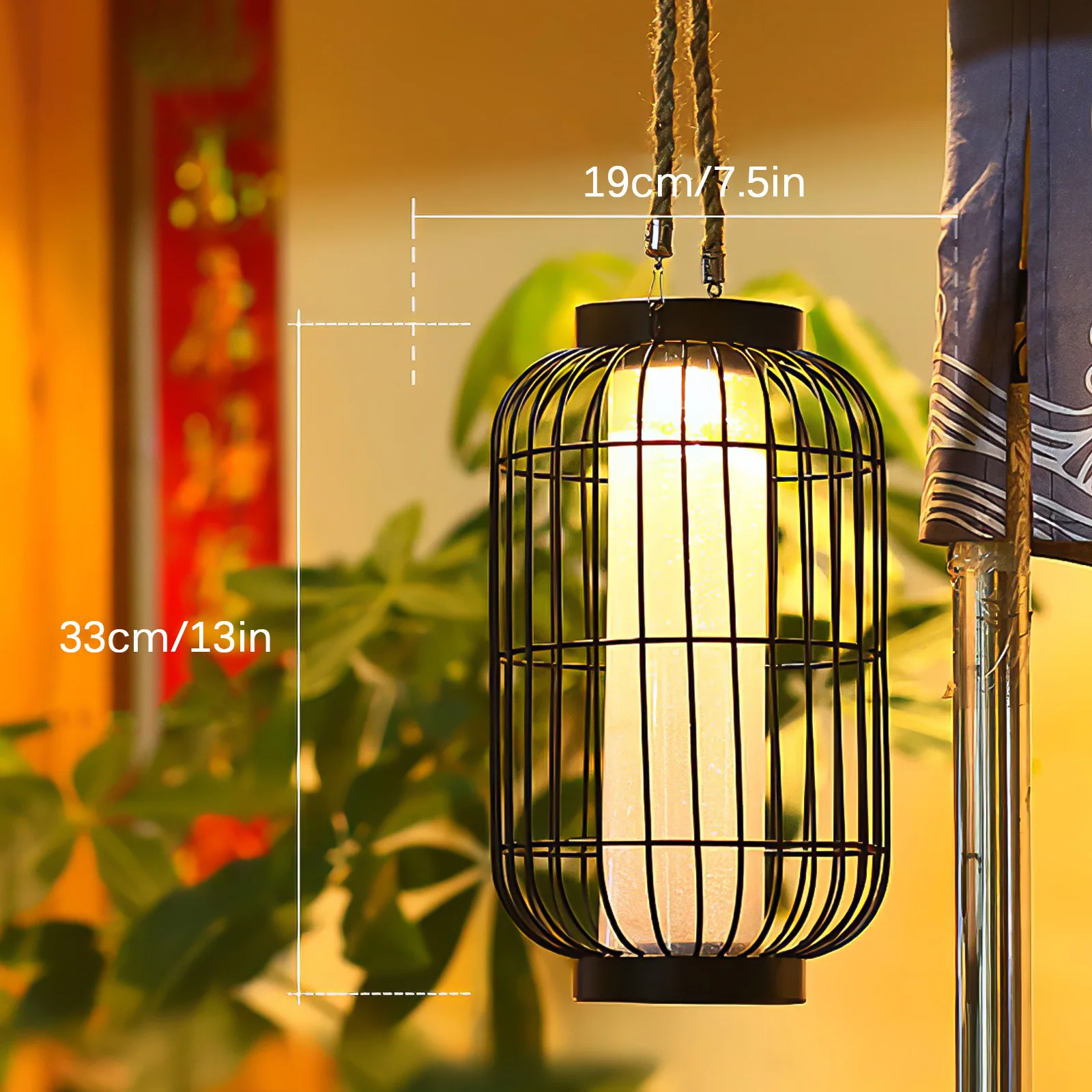 

Retro Hanging Lantern Integrated Molding Hemp Rope Light Wrought Iron Hemp Rope Hanging Light Hollow Lampshade For Restaurant