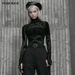 Женская Сетчатая футболка в стиле Панк RAVE, готические повседневные обтягивающие сексуальные Клубные женские топы