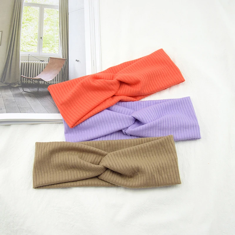 

New Women Knitted Cotton Soft Solid Wide Headbands Vintage Cross Knot Elastic Hairbands Bandanas Girls Hair Bands Accessories