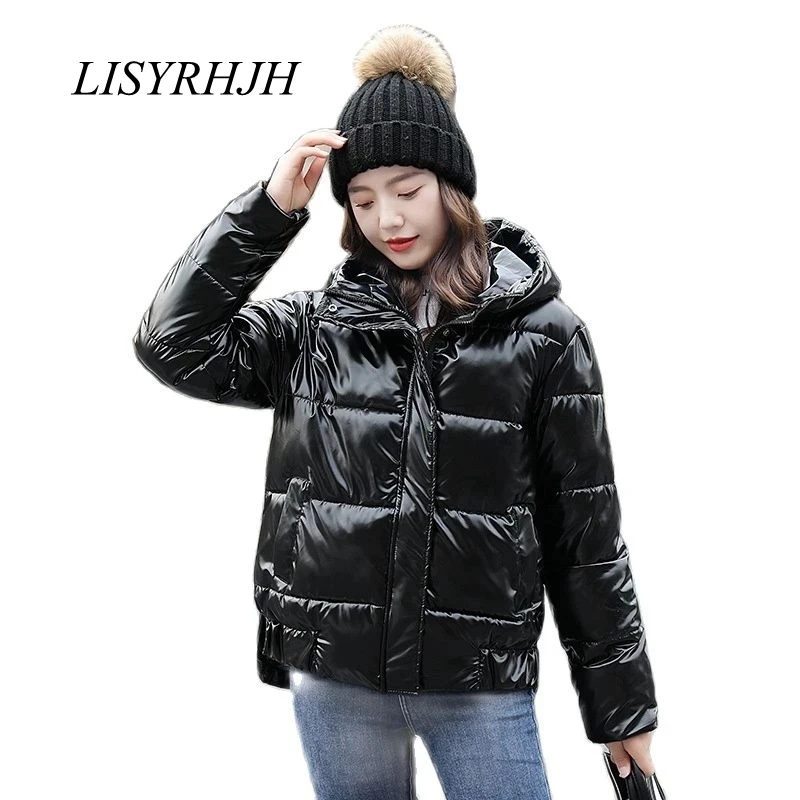

LISYRHJH Winter Warm Jackets For Students 2021 Glossy Clothing Women Hooded Cotton Padded Parkas Plus Size S-3XL Coats Female