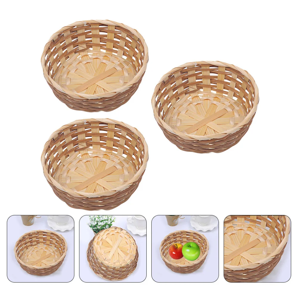 

3pcs Bamboo Braided Baskets Household Fruit Food Serving Baskets Storage Basket