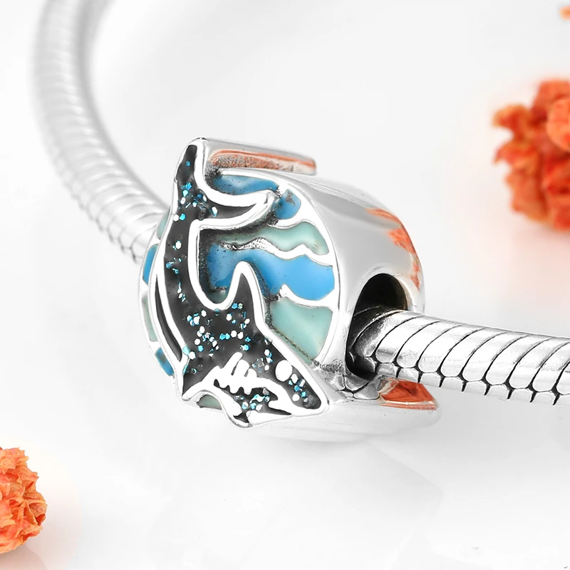 Ocean king Тигр Акула синие эмалированные бусины искусственные Серебряные Подвески