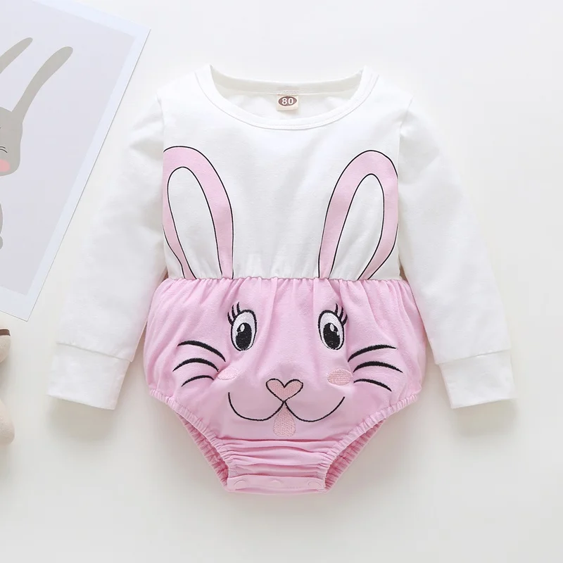 

New Baby Girl Clothes Baby Girl Bodysuit Cotton Cute Cartoon Animal Rabbit Patchwork Long Sleeve Baby Romper Baby Jumpsuit 0-18M