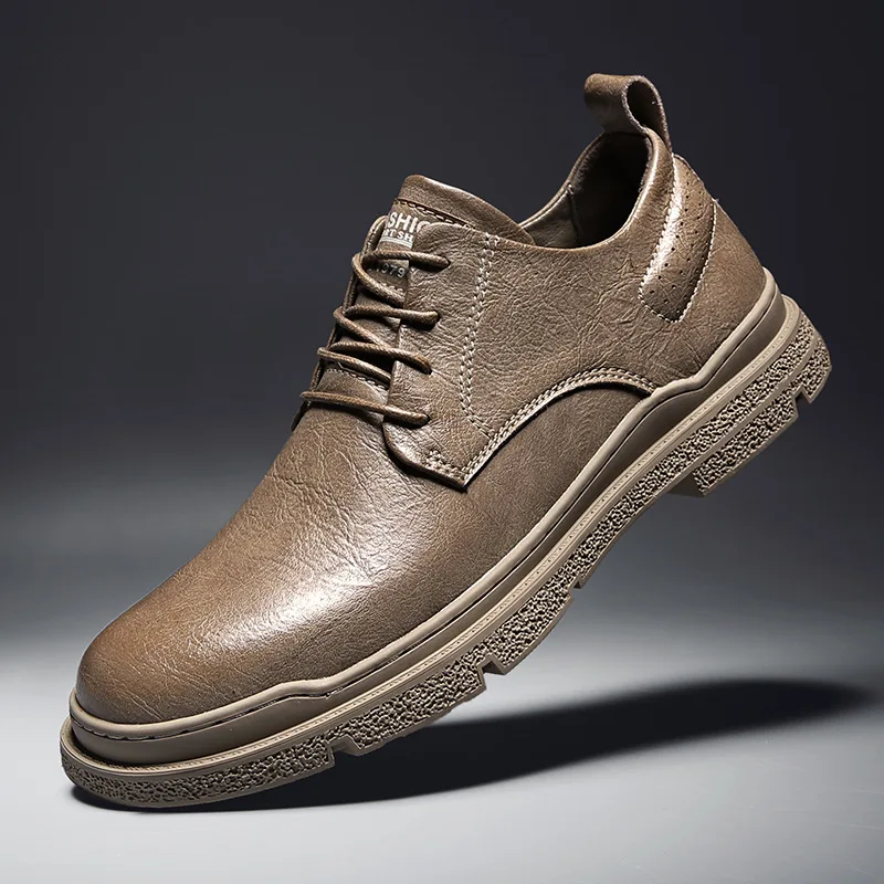 

Зимняя мужская обувь, повседневная обувь для инструментов, молодежная черная кожаная обувь, ботинки с большой головой, корейские Ботинки ...