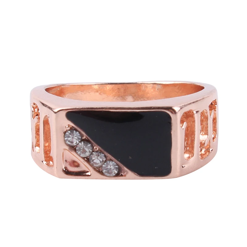 

Rhinestone Wedding Ring Fashion Male Jewelry Classic Gold Color Black Enamel Rings for Men Christmas Party Gift Cocktail Ring