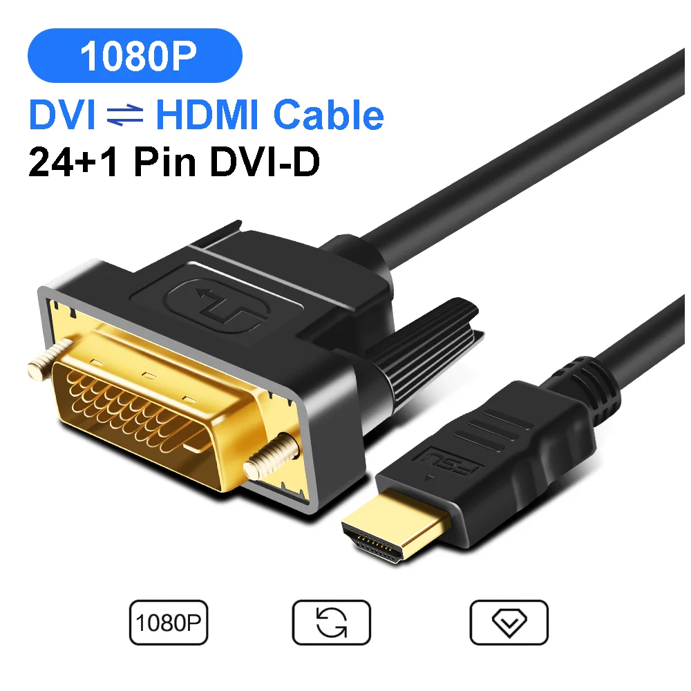 HDMI дви кабель DVI-D 24+ 1 контактный адаптер 1080 P двунаправленный DVI D к HDMI конвертер кабель для компьютера DVD HDTV 1 м 2 м 3 м 5 м