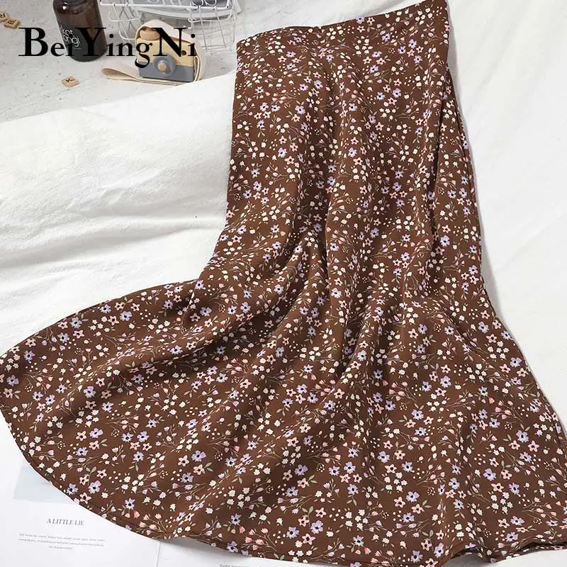 

Beiyingni High Waist Midi Skirts Womens 2021 Vintage Floral Printed Slim Chiffon Korean Casual Skirt Woman Fashion Faldas Cloth