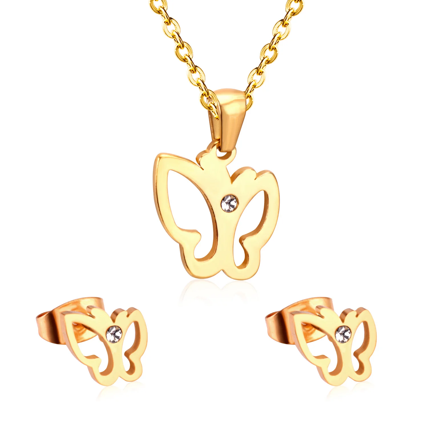 LUXUKISSKIDS Мода 316L ожерелье с золотой бабочкой Серьги Дубай ювелирные наборы для
