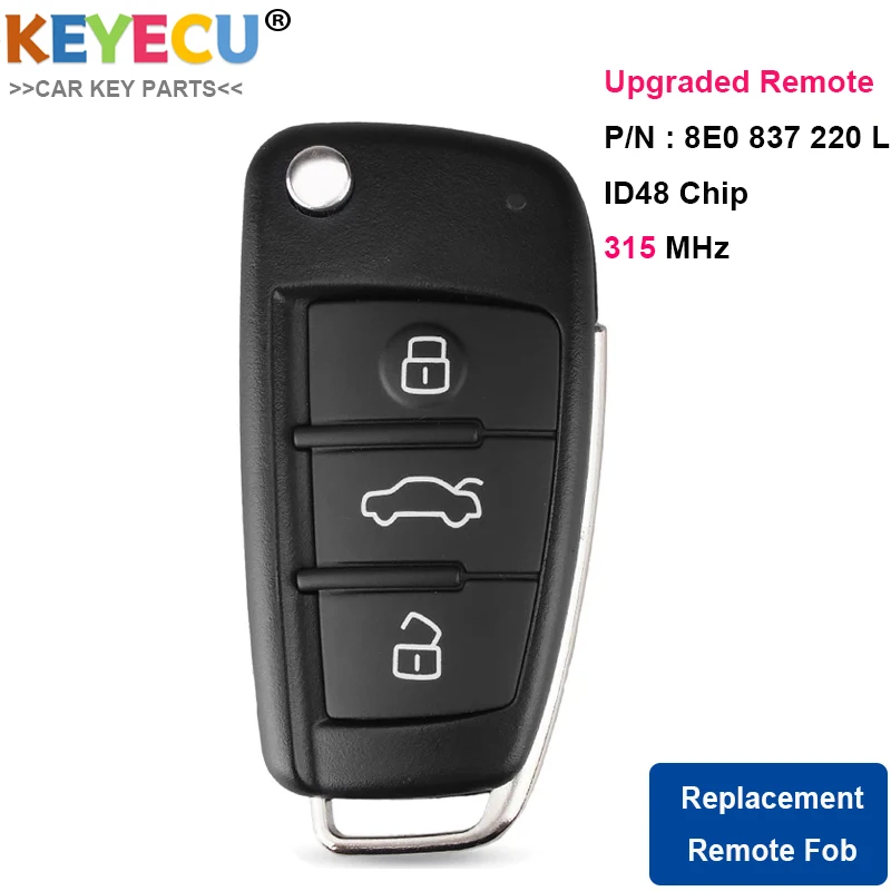 Ключ дистанционного управления KEYECU для Audi A4 S4 2006 2007 2008 2009 2010 3 кнопки Fob 315 МГц чип
