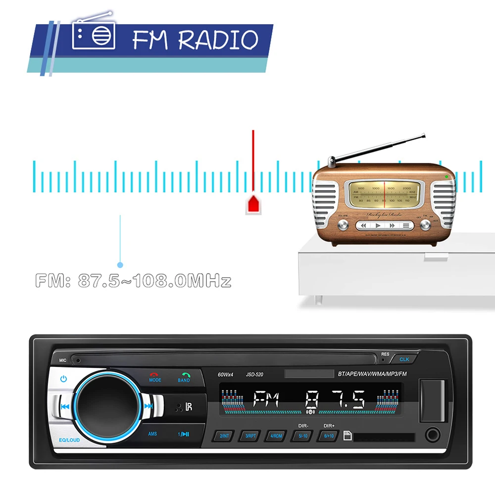 

JSD-520 One DIN Car Radio Stereo Bluetooth Hands Free Calling MP3 Player Head Unit AUX-in USB Audio Copy Car Locator Function