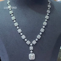 luowend 18k solid white gold pendant necklace classic real natural diamond women engagement necklace luxury trendy design