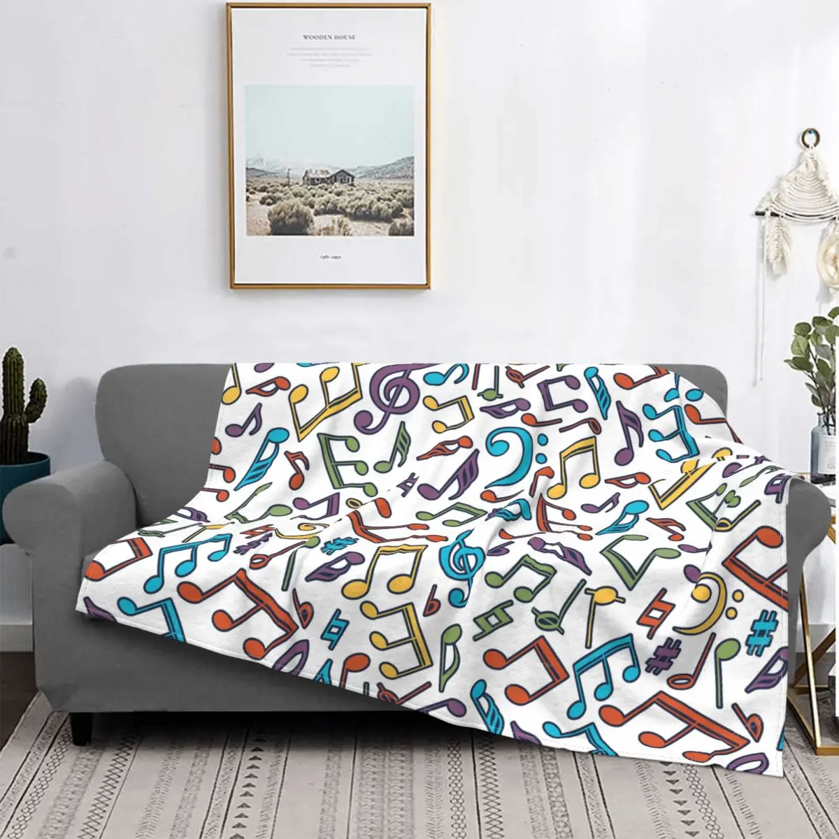 

Manta con estampado Musical de notas musicales, manta suave y portátil colorida con estampado de notas musicales, edredón fino d