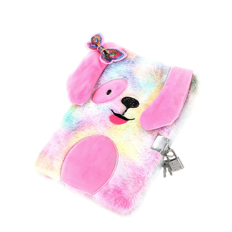 

Plush Notebook with Lock Cute Dog Journal A5 Diary Line School Note