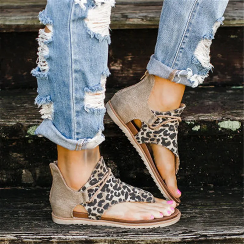 

2020 Women Summer Sandals Leopard Print Shoes Woman plus Size 35-43 Flat New Women Beach Sandals Gladiator Comfy Sandals 7 Style