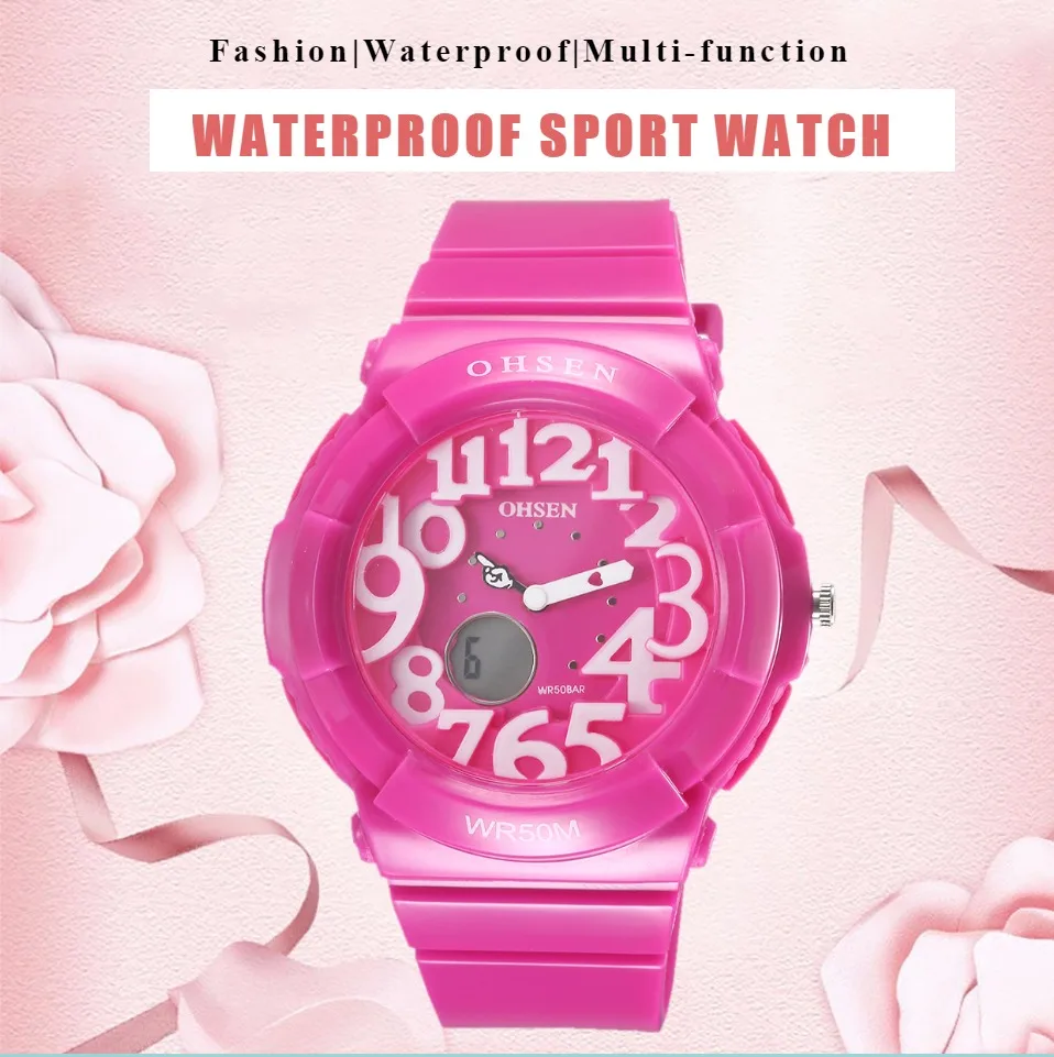 OHSEN Двойное время электронные детские женские спортивные наручные часы модные
