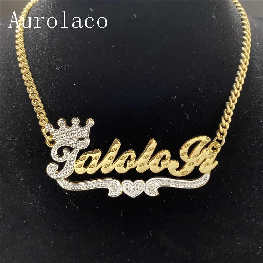 

AurolaCo Custom Name Necklace Custom Two Color Stainless Steel Under Heart Nameplate Necklace for Women Jewelry Gifts