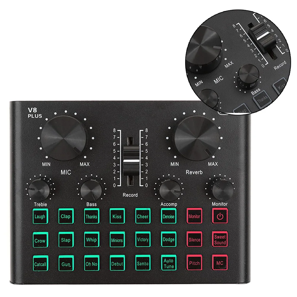 

V8 Plus Live Sound Card For Mic Changer With Adjustable Volume Support BT USB Karaoke Recording Computer Mobile Phone Universal