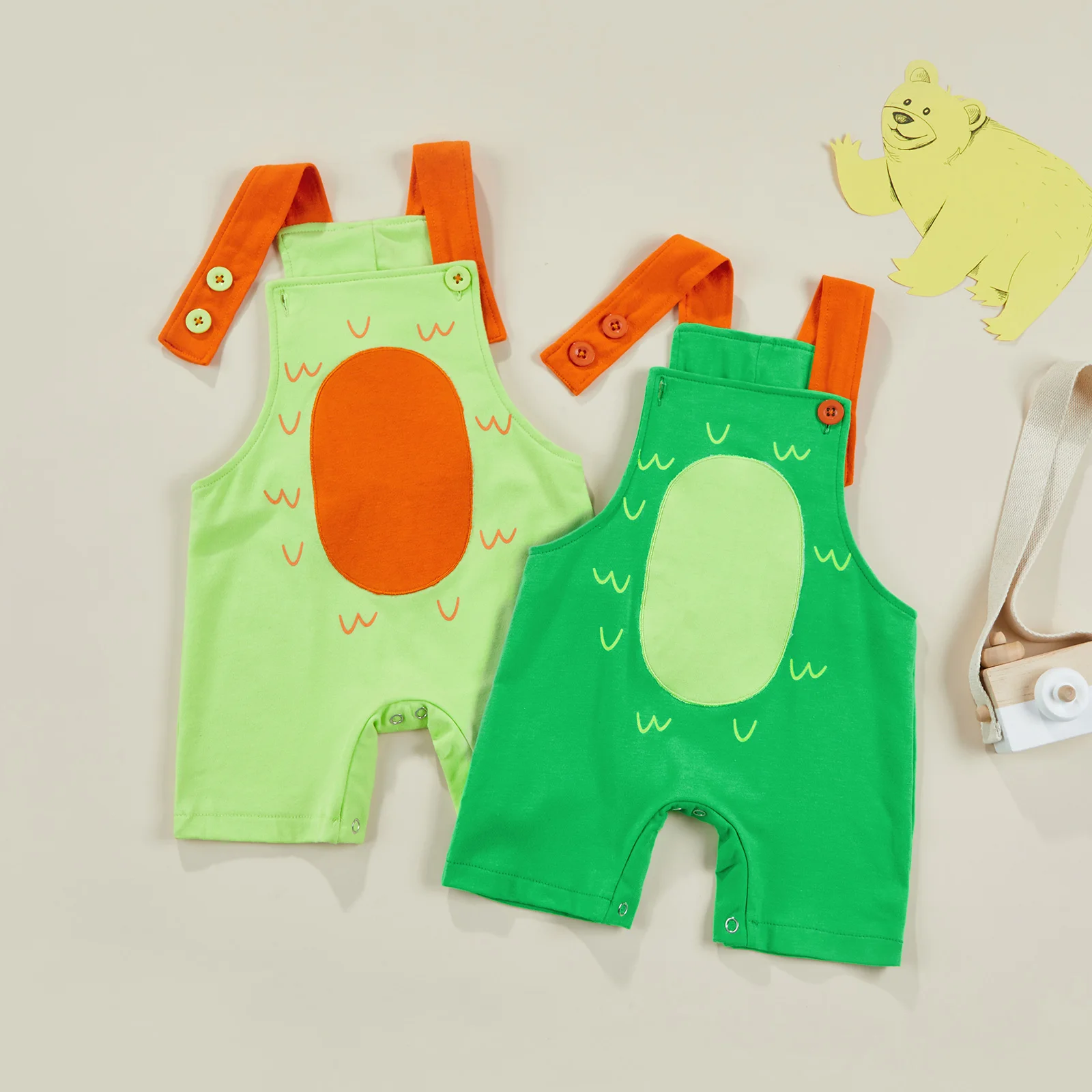 

Infant Boys Summer Romper Dinosaur Style Adjustable Button-Shoulder Straps Overalls Toddler Short Pants Snap Jumpsuit