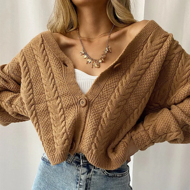 

Korean Fashion Women V-neck Knitted Sweater Cardigan Autumn Winter Twist Sweaters Knitted Cardigans Rebeca Punto Mujer