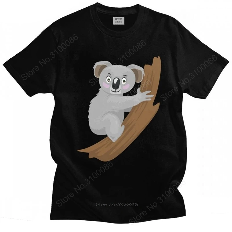 

Kawaii Animal Koala Branches T Shirt for Men Pure Cotton Bear Tee Tops O-neck Short Sleeved Casual T-shirt Urban Tshirt Clothes