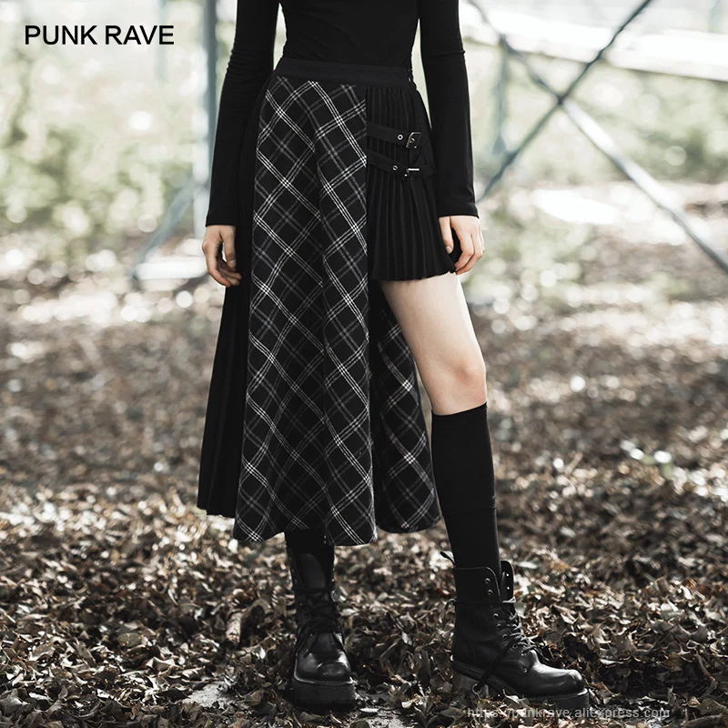 Женская плиссированная юбка с асимметричным подолом длинная уличная в клетку