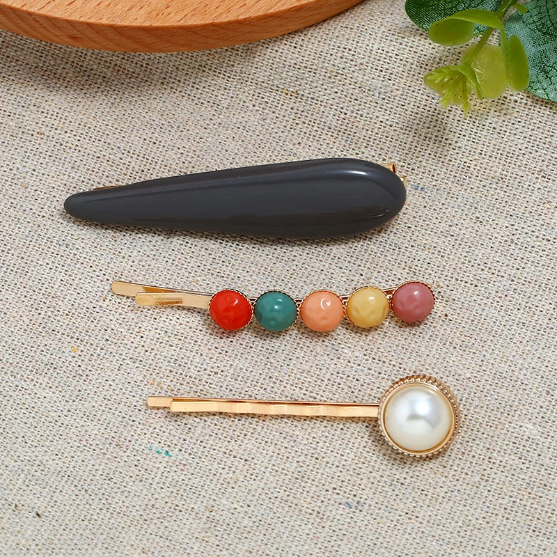 

Pearl High Quality Sweet Hair Clip Charming 3PCS Women Hair Accessories Candy Color Hairpin Resin Temperament Girls Clips