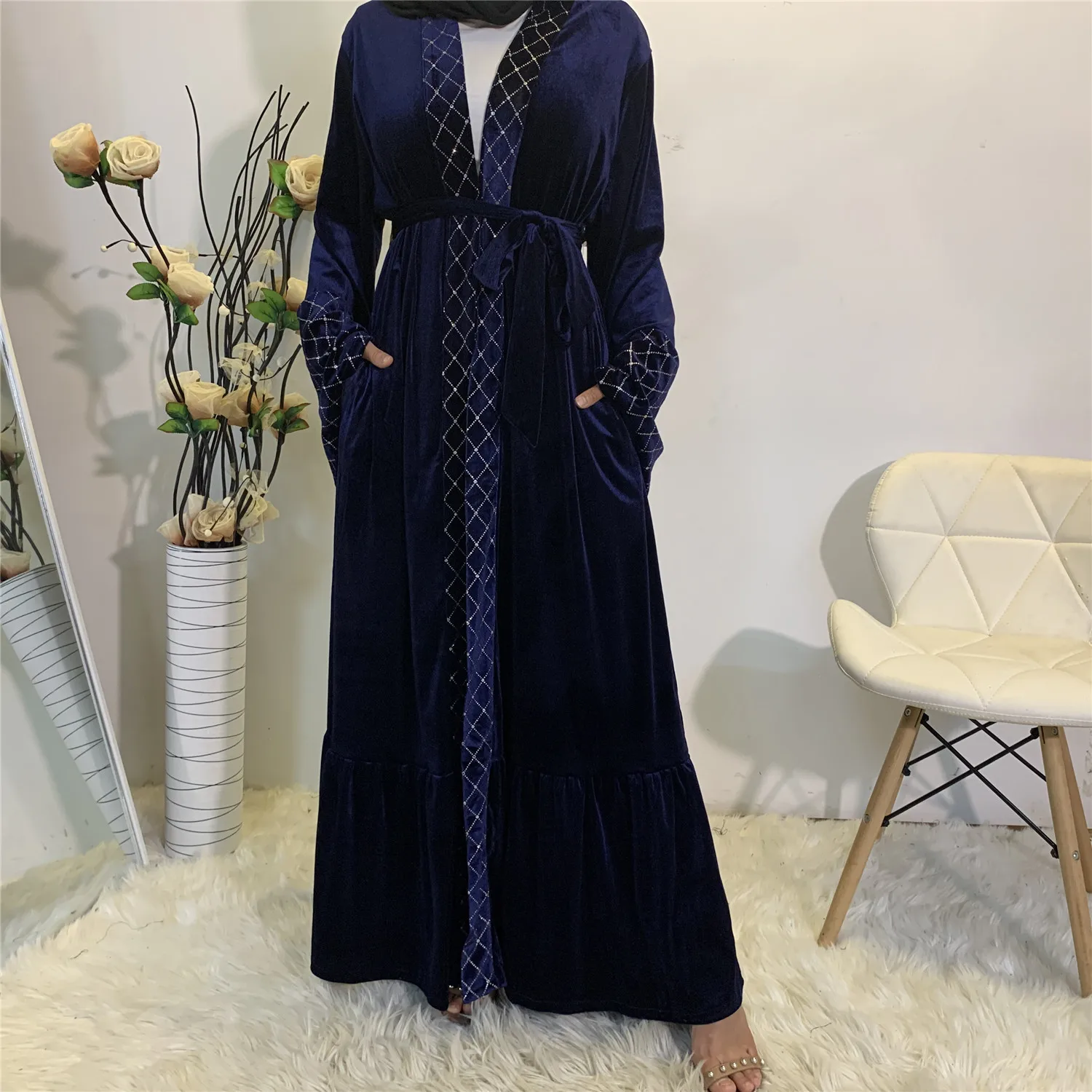 

Velvet Abaya Kimono Femme Dubai Turkey Muslim Cardigan Islam Clothing Abayas For Women Robe Musulman De Mode Kaftan Plus Size