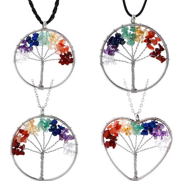 

New Jewelry Necklace Women Natural Crushed Stone Tree of Life Choker Crystal Fortune Tree Necklace Undertale Pendant Chain Punk